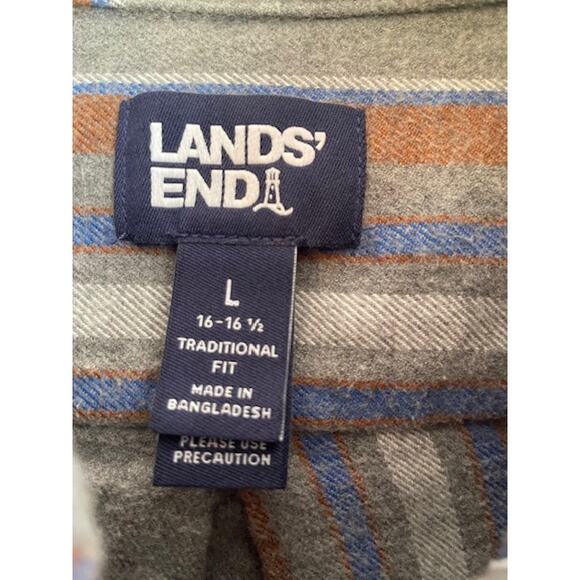 Lands' End Size Large Men's 100% Cotton‎ Gray Plaid Flannel Shirt Long Sleeve - Picture 4 of 5